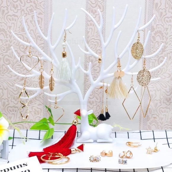 6 Pairs Tassel Stud Hoop Earrings Gold Tone - Picture 3 of 3